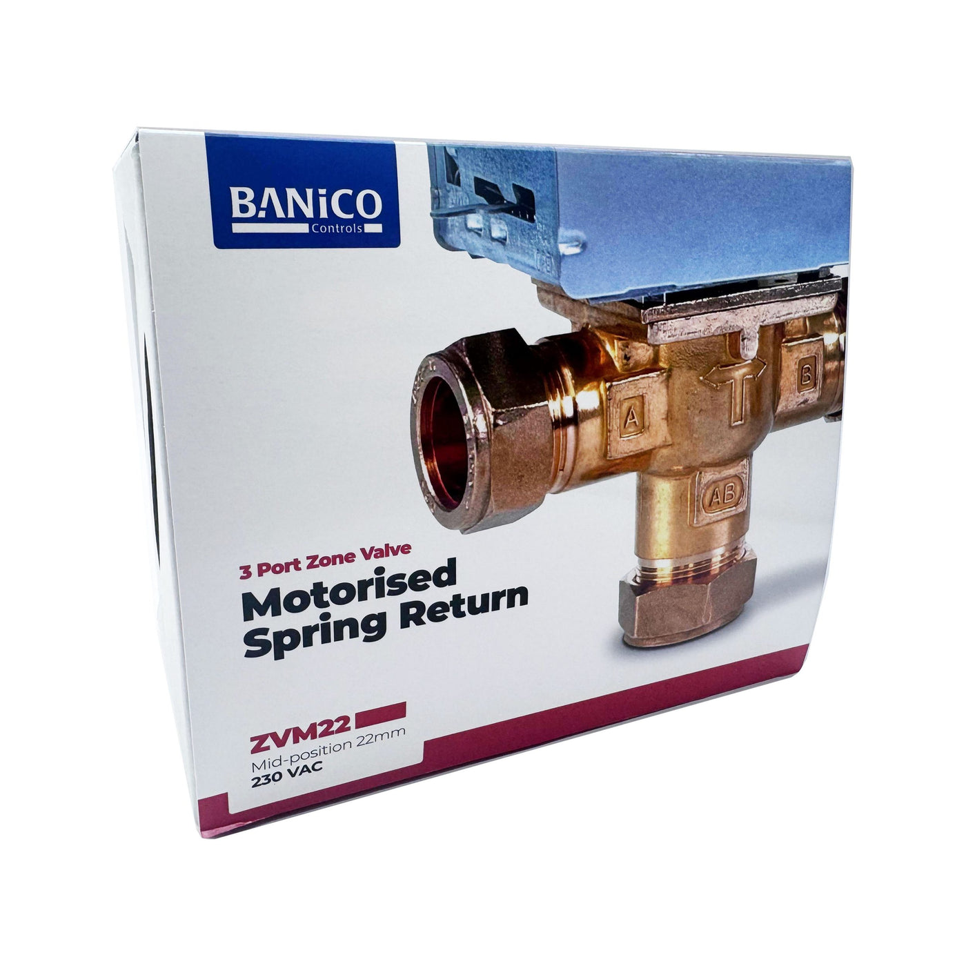 Banico Central Heating 3 port 22mm Mid-Position Valve Replacement for Honeywell V4073A1039