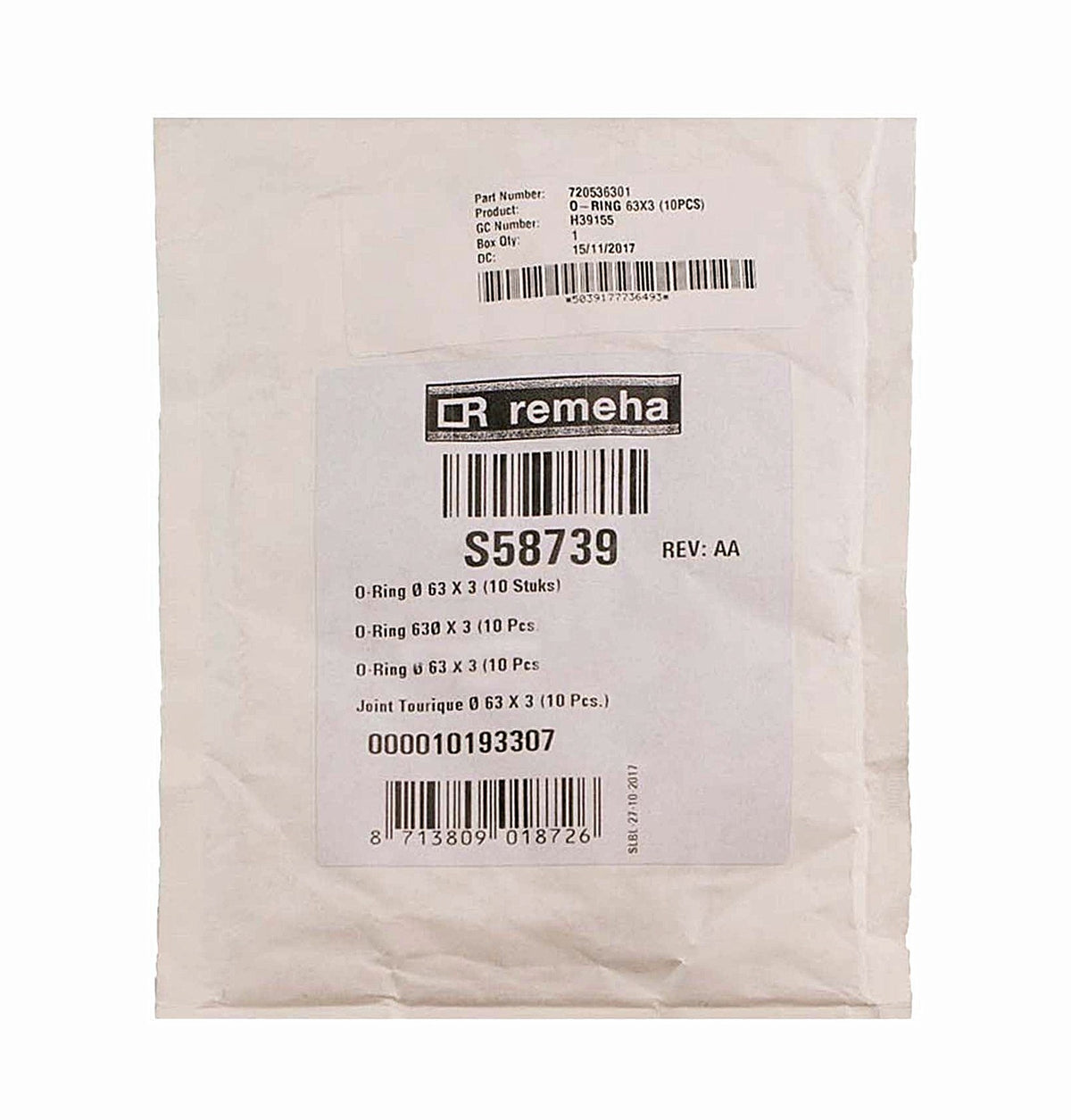 BAXI & POTTERTON O-RING 63X3 (10PCS) 720536301