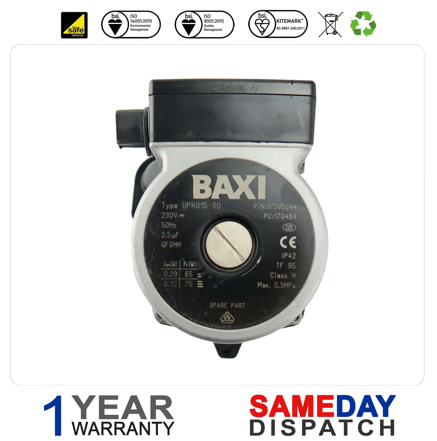 Baxi Due-Tec 2 Combi 24Ga 28Ga 33Ga 40Ga Boiler Pump 720787401