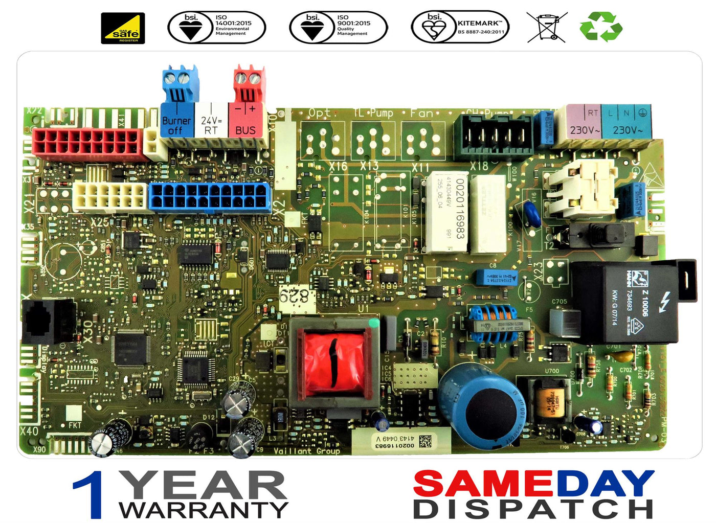 REFURBISHED R0010028086 VAILLANT PCB - TYPE 3 - 2 RELAY 9500004