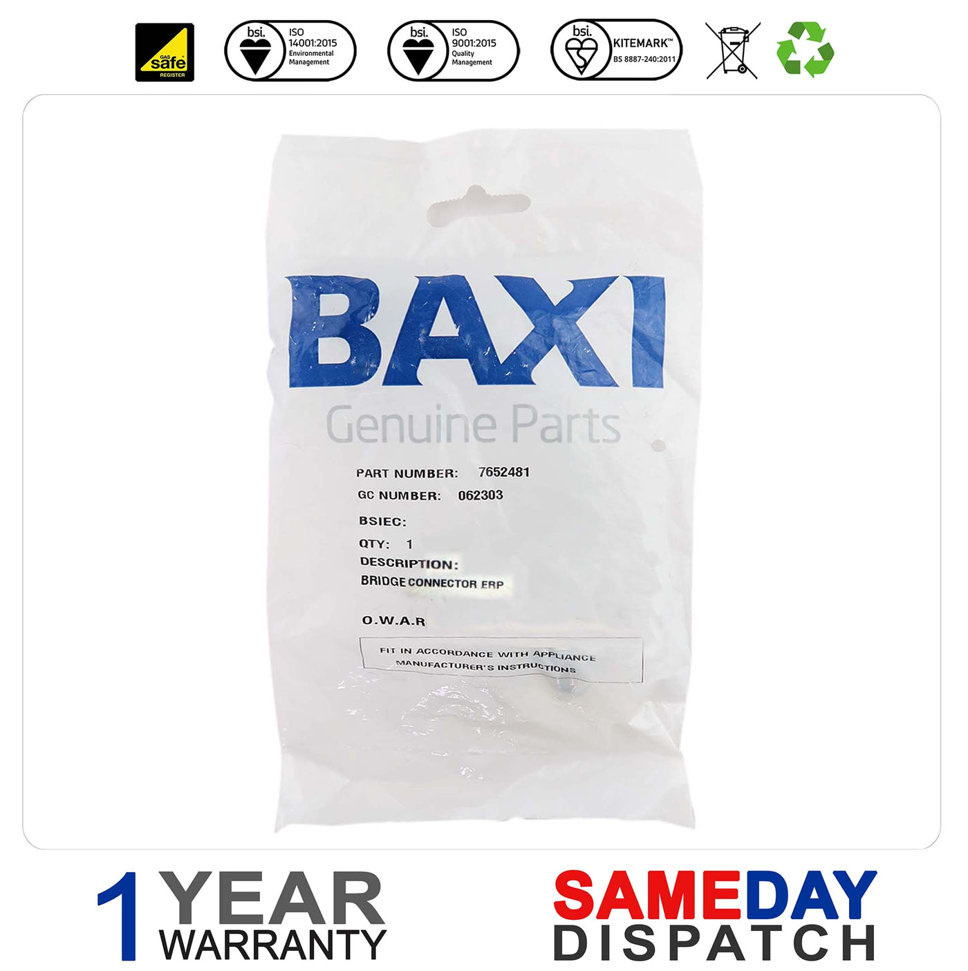 Baxi Gold Promax Titanium Bridge Connector 7652481