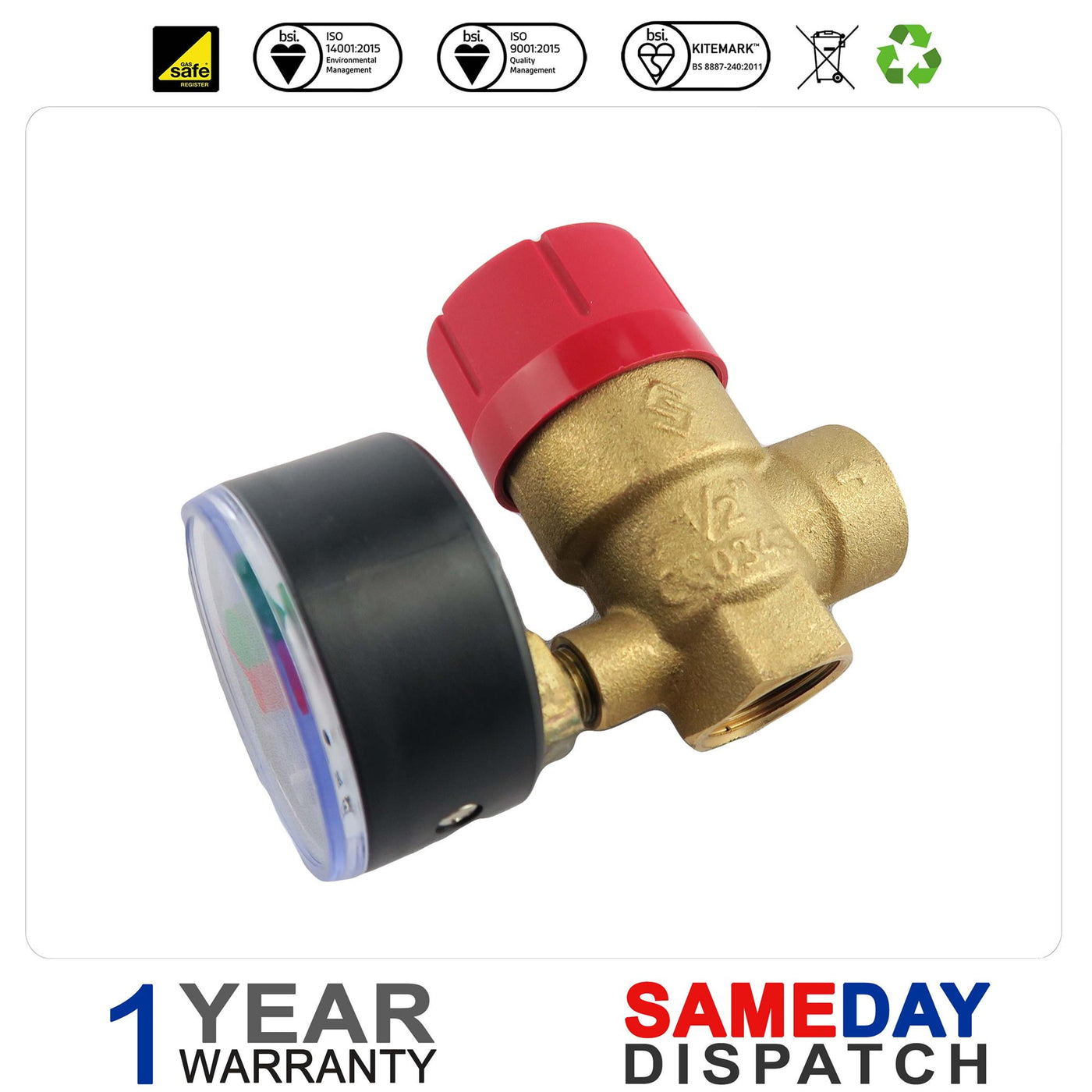 Flamco Prescomano 1/2 x 1/2 – 3bar NF Safety Valve with Pressure Gauge