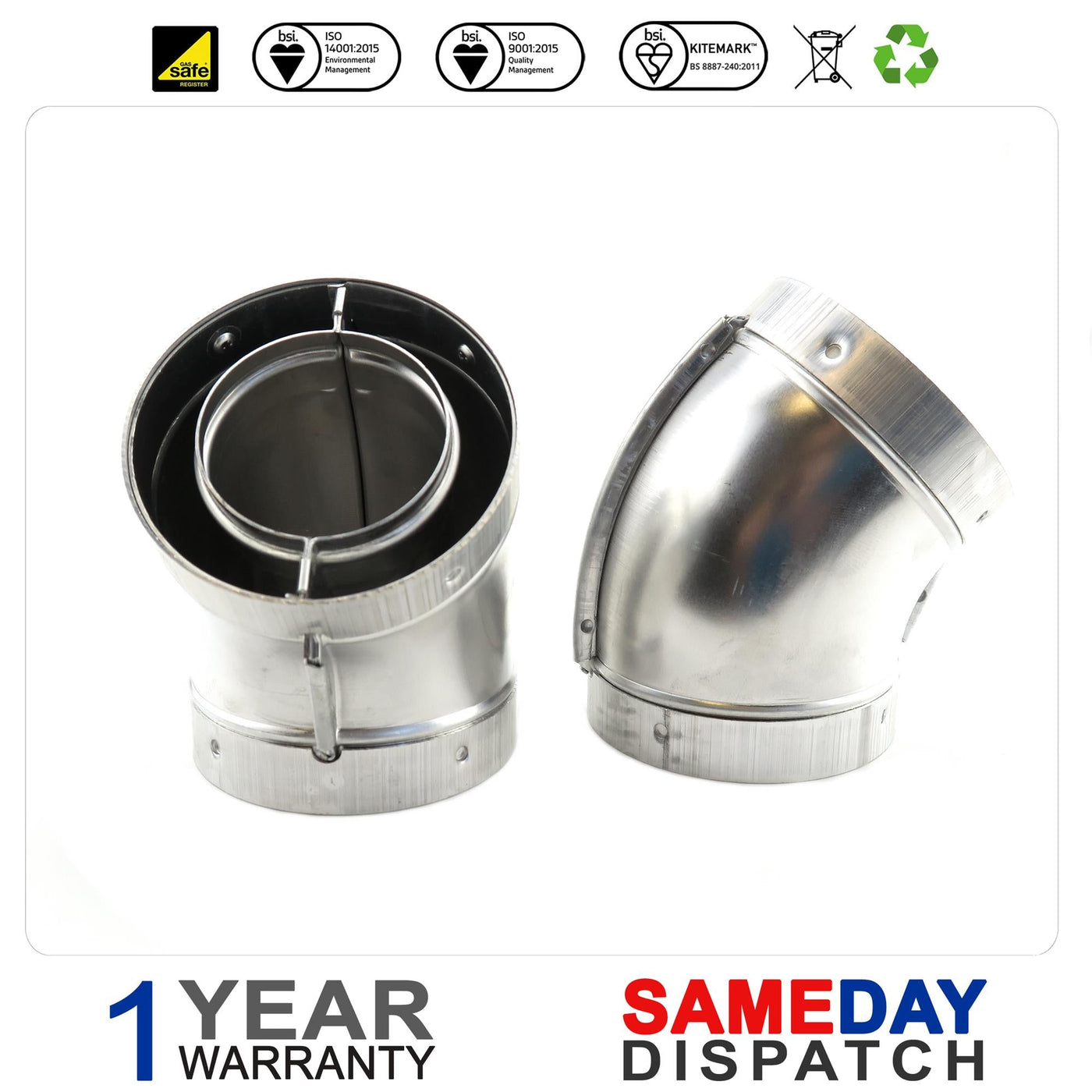 Worcester - CDi CBi Si SBi HiFLO 45 Deg Flue Elbow (Pair) 77161910140