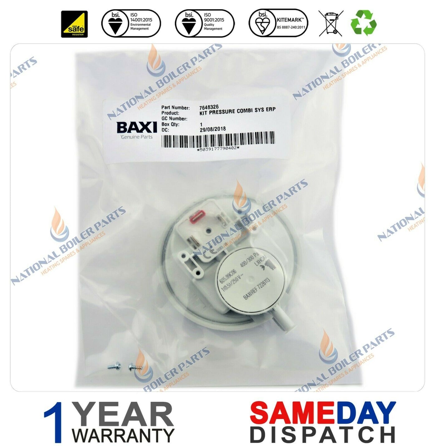 Baxi Gold Combi Erp Boiler Kit Pressure 7648326