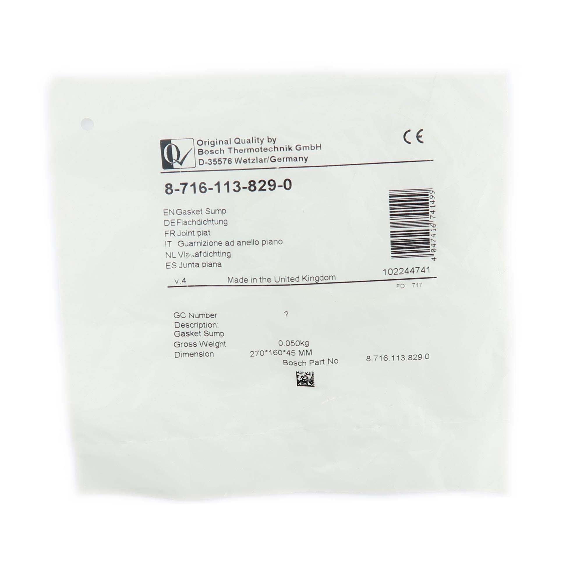 Worcester Greenstar Gasket Sump 87161138290