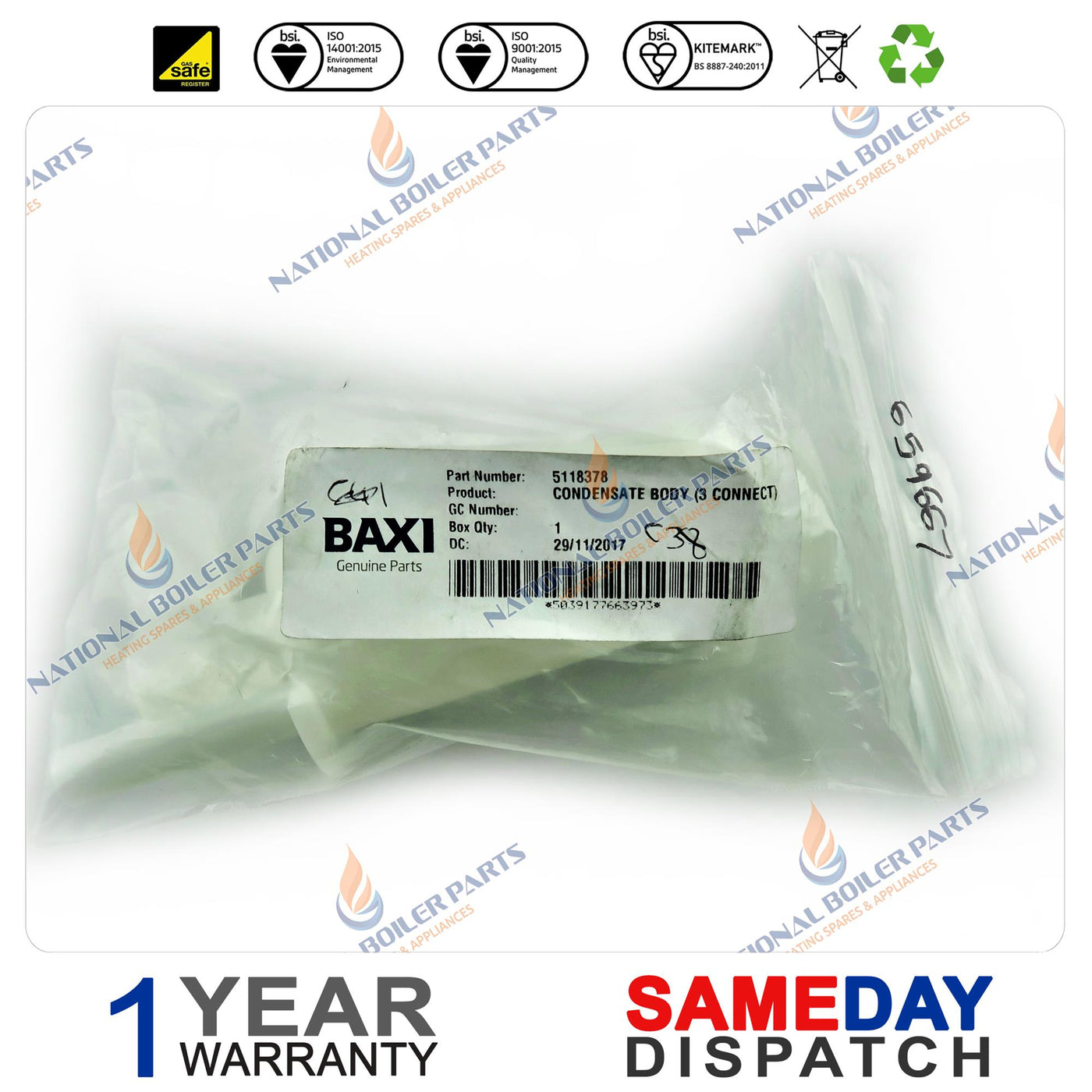 Baxi Spares Kit Condensate Body 5118378