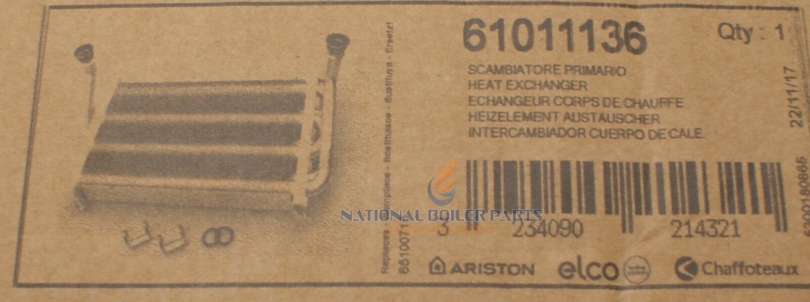 Chaffoteaux Boiler Heat Exchanger 61011136