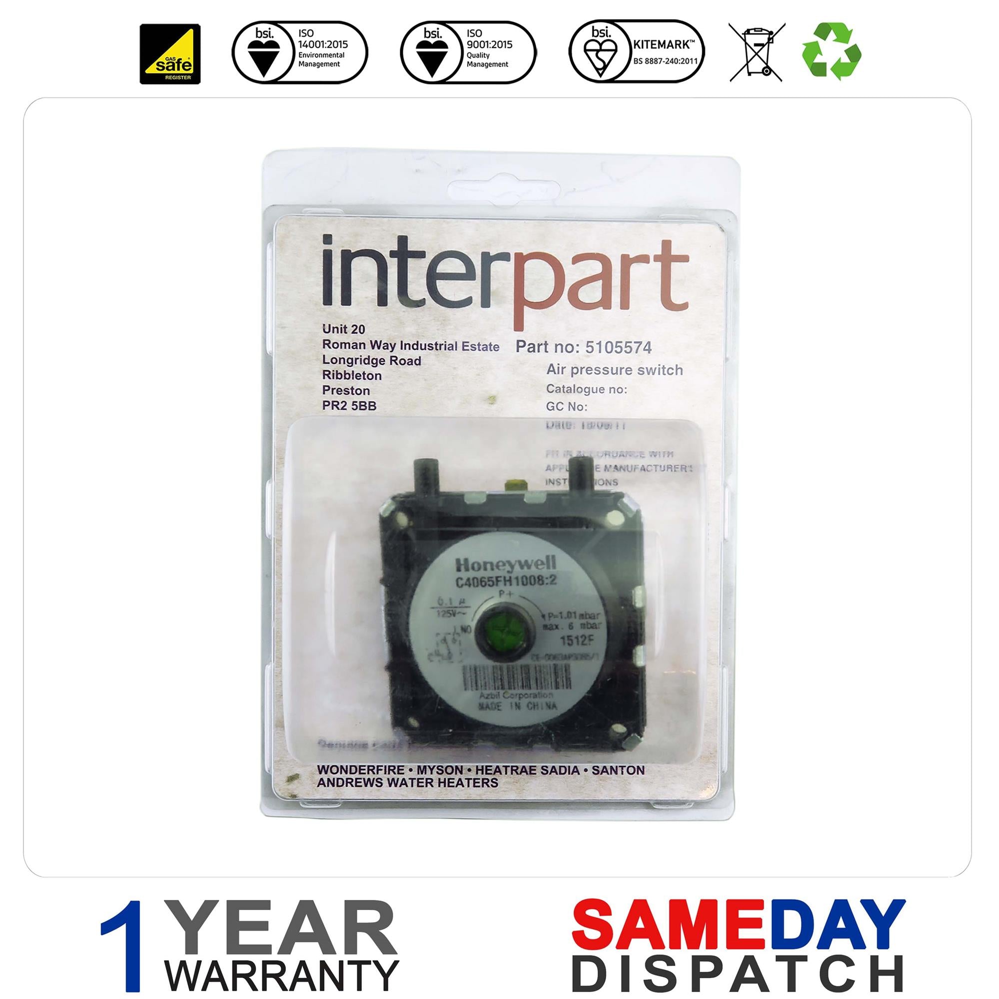 Potterton Suprima 30L 60L 70L 100L Honeywell Air Pressure Switch 5105574