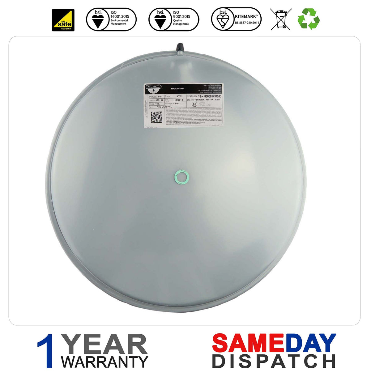 FERROLI MAXIMA 35C 35S & TEMPRA 30 BOILER EXPANSION VESSEL (10 L) 39809690