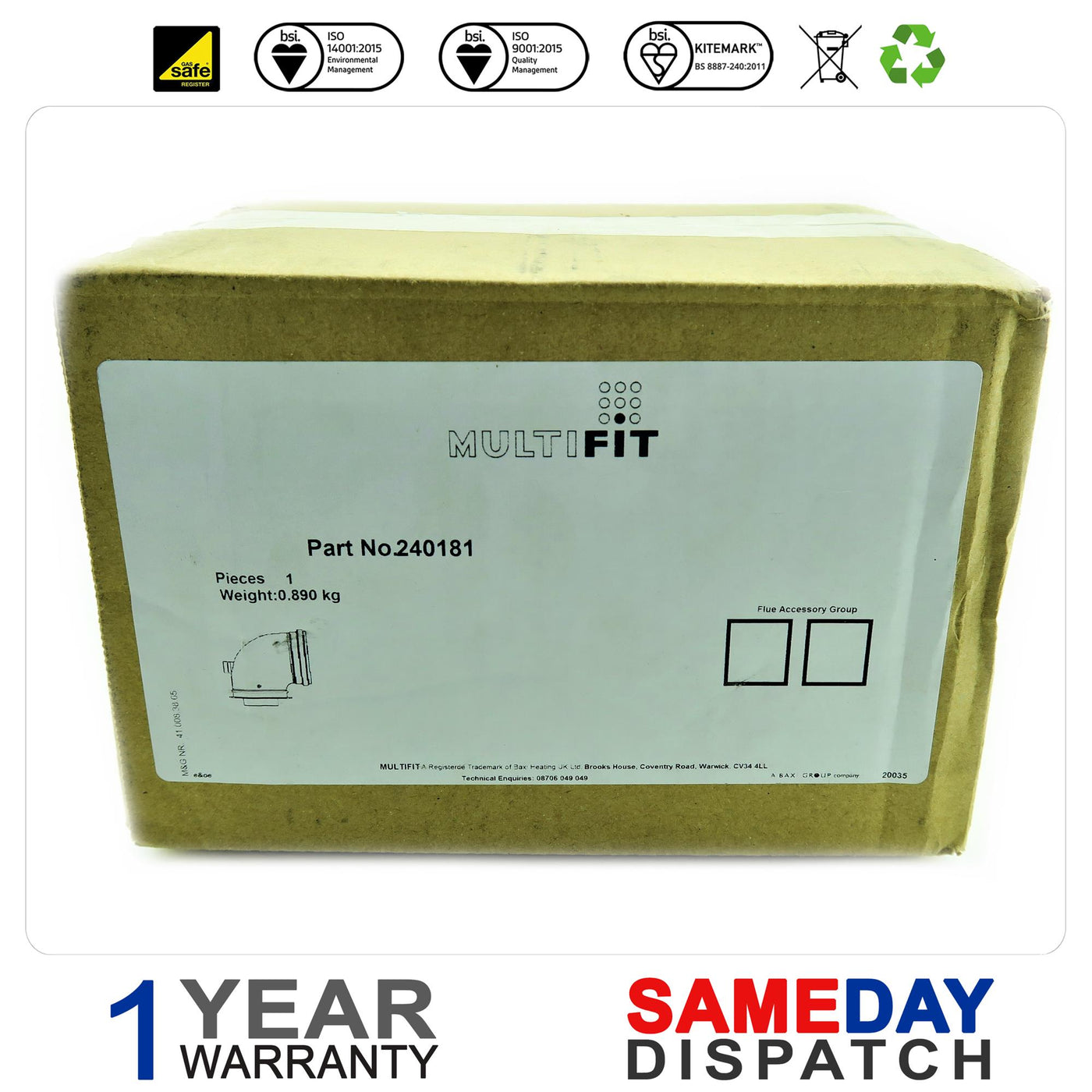 BAXI FLUE ELBOW BOILER KIT 240181