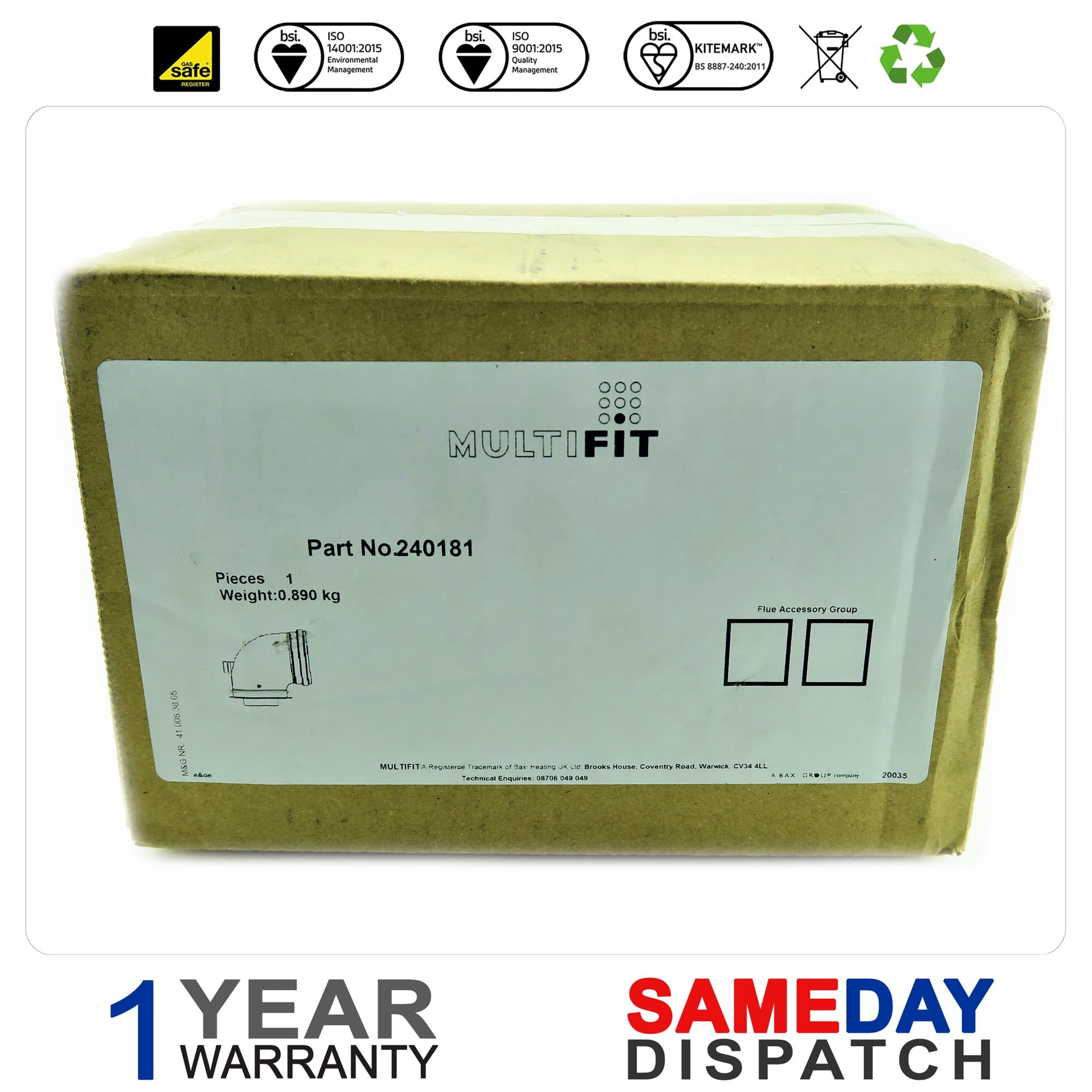 BAXI FLUE ELBOW BOILER KIT 240181