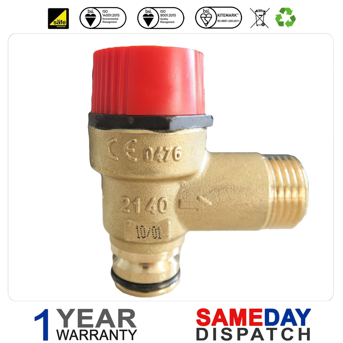 Baxi PLATINUM 2 COMBI GA 28 33 40 SAFETY VALVE 3 BAR (MALE) 7223193 720787801