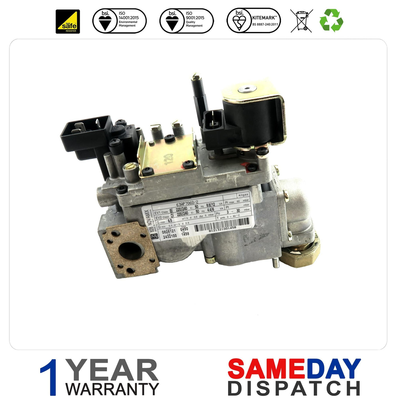 IDEAL MINIMISER FF 30 40 50 60 70 80 & SE 30 40 50 60 70 80 GAS VALVE 075032