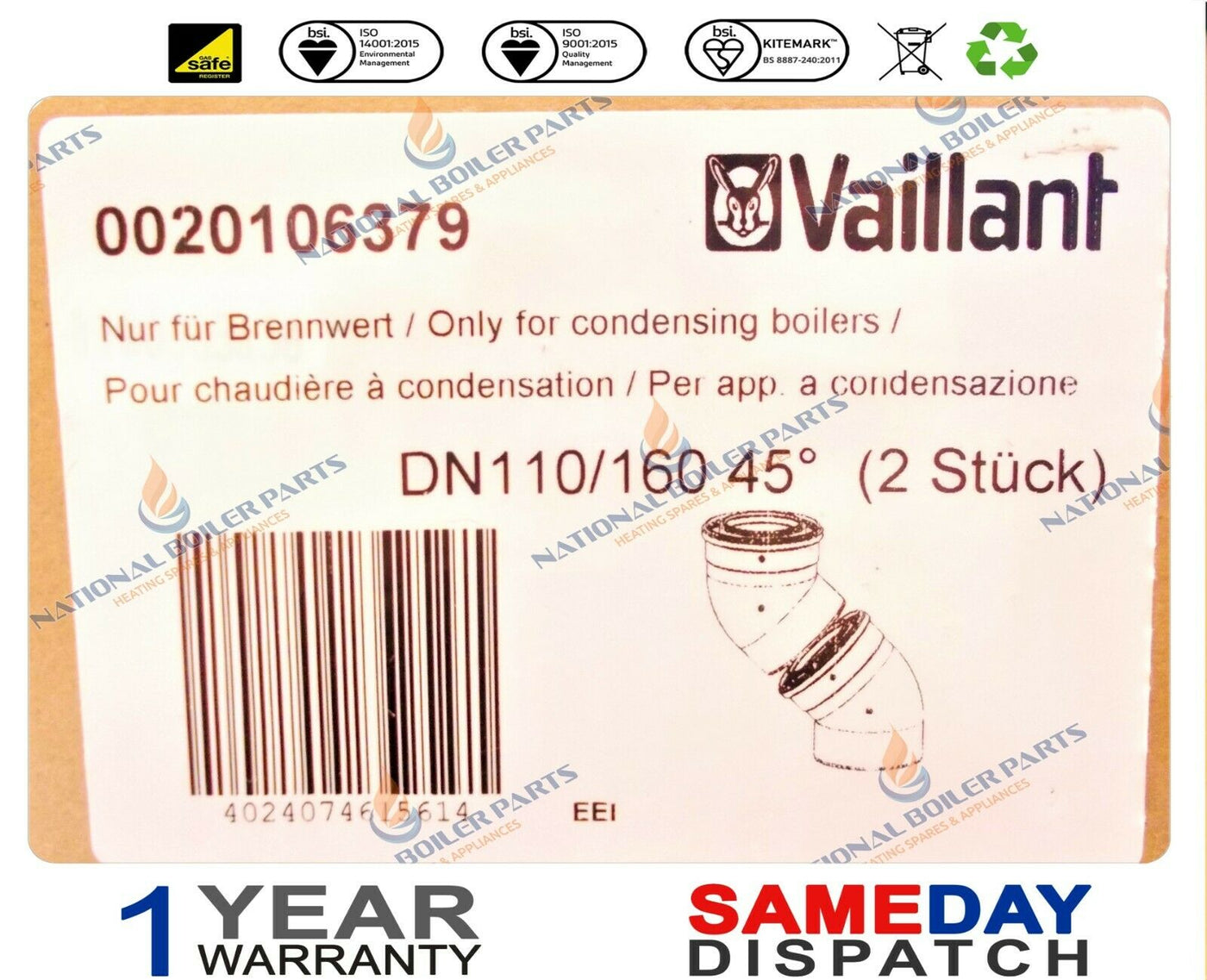 Vaillant Flue Bends (Pair) 0020106379