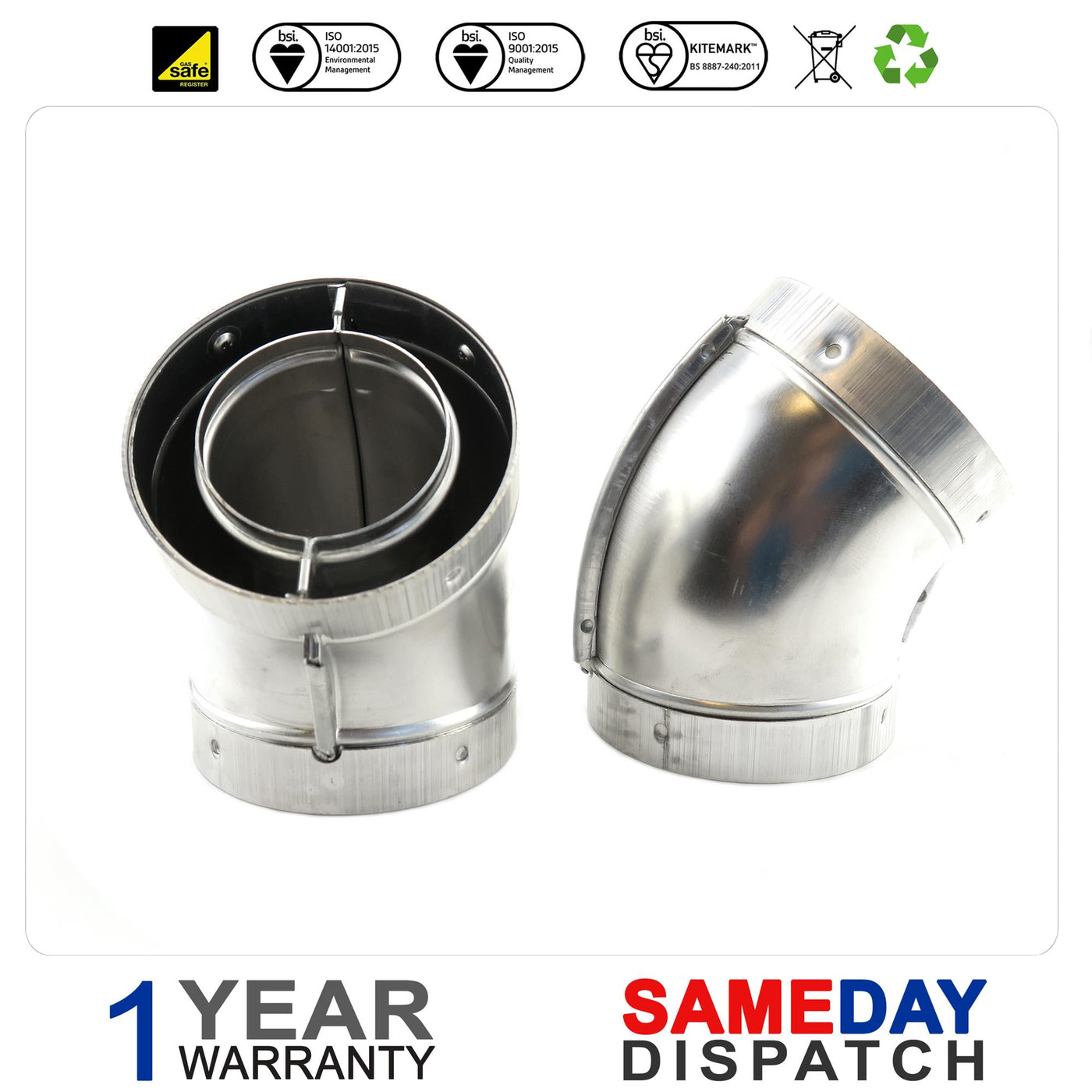 Worcester 45 Deg Flue Elbow (Pair) 77161910140