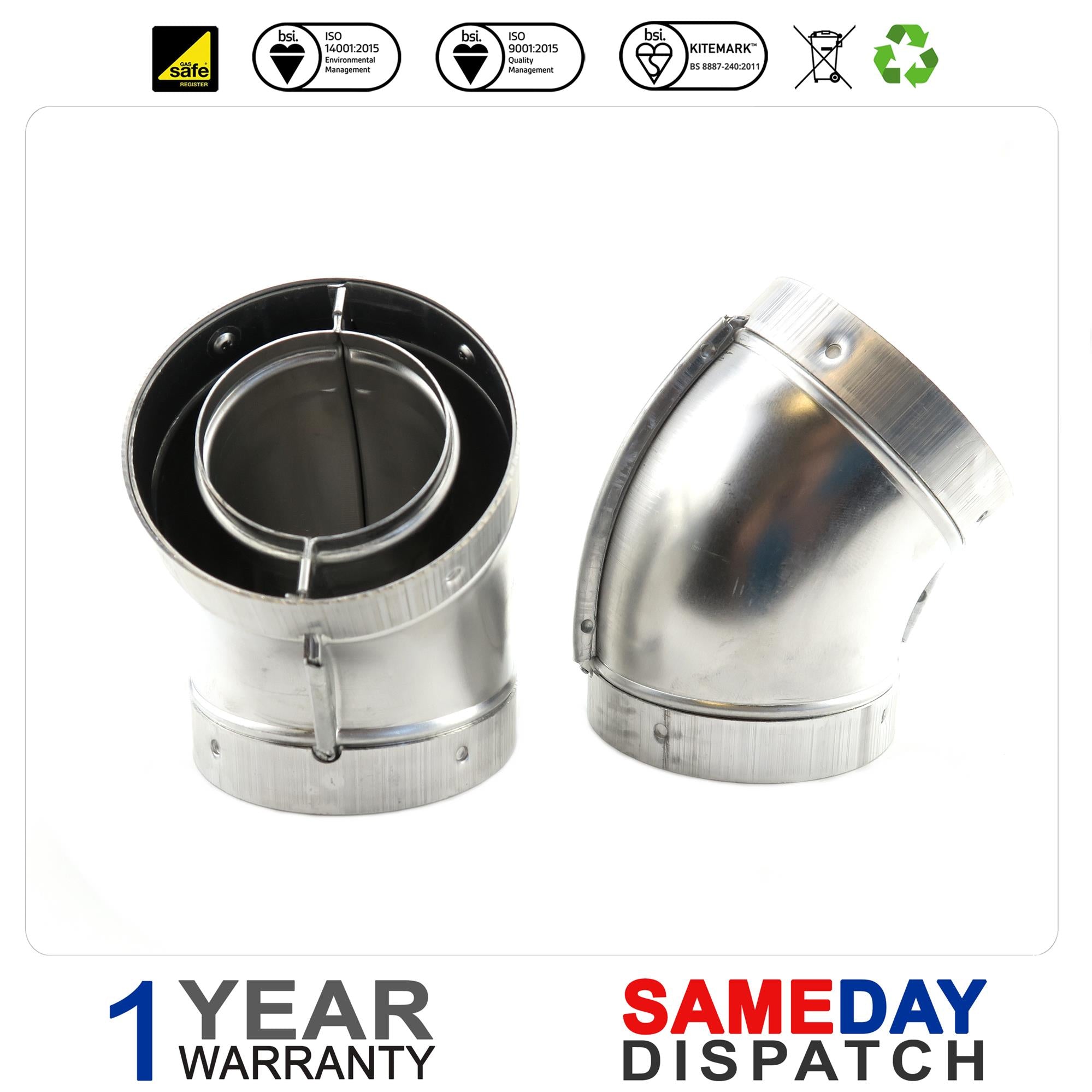 Worcester 45 Deg Flue Elbow (Pair) 77161910140
