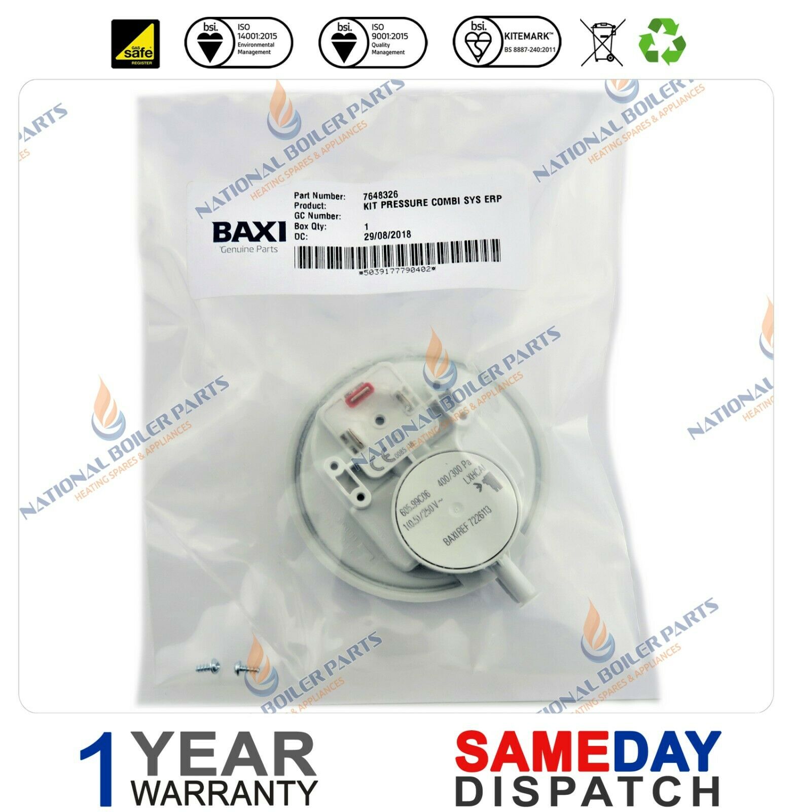 Baxi Gold Combi Erp Boiler Kit Pressure 7648326