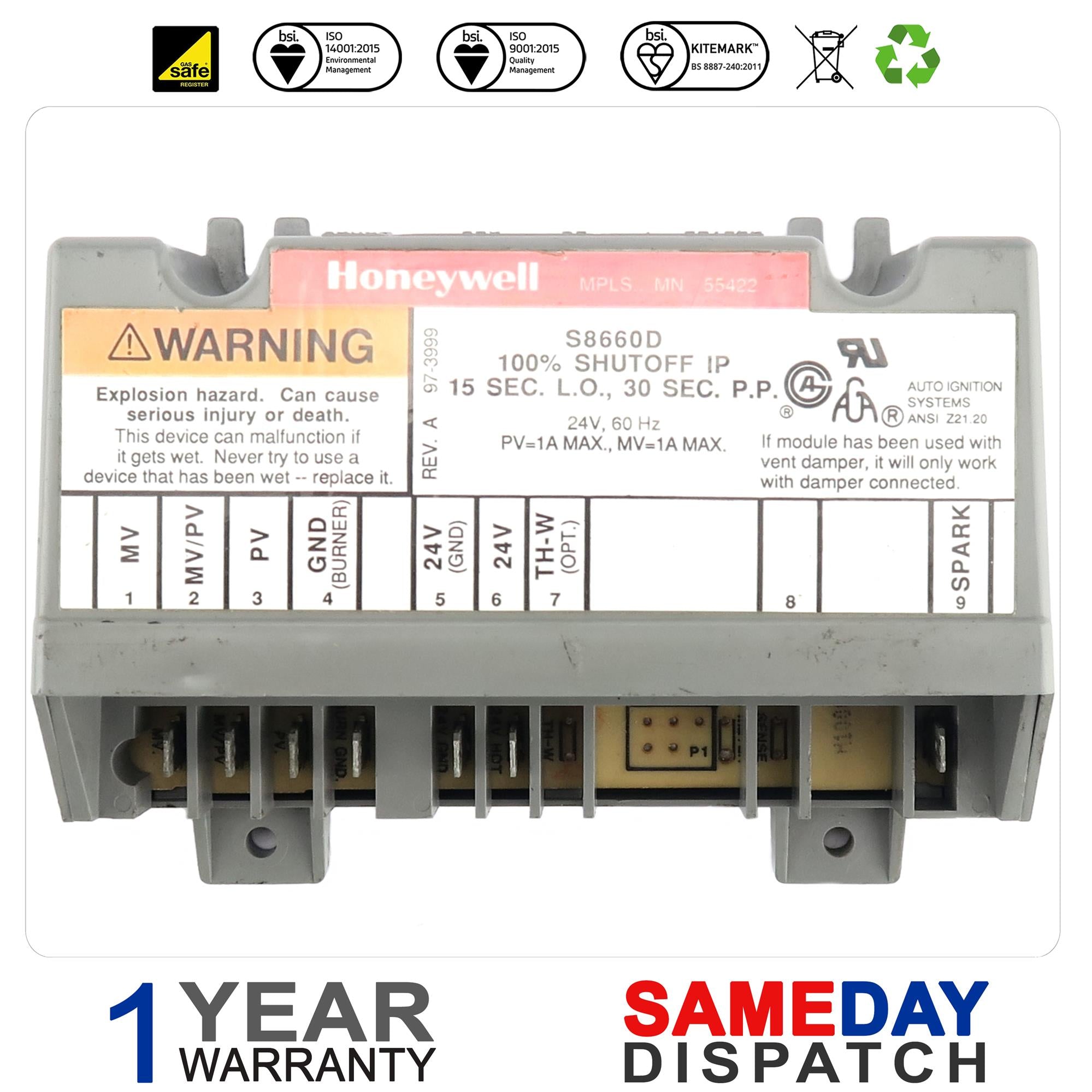 Honeywell Furnace Integrated Pilot Module Ignition Control Circuit Board S8660D