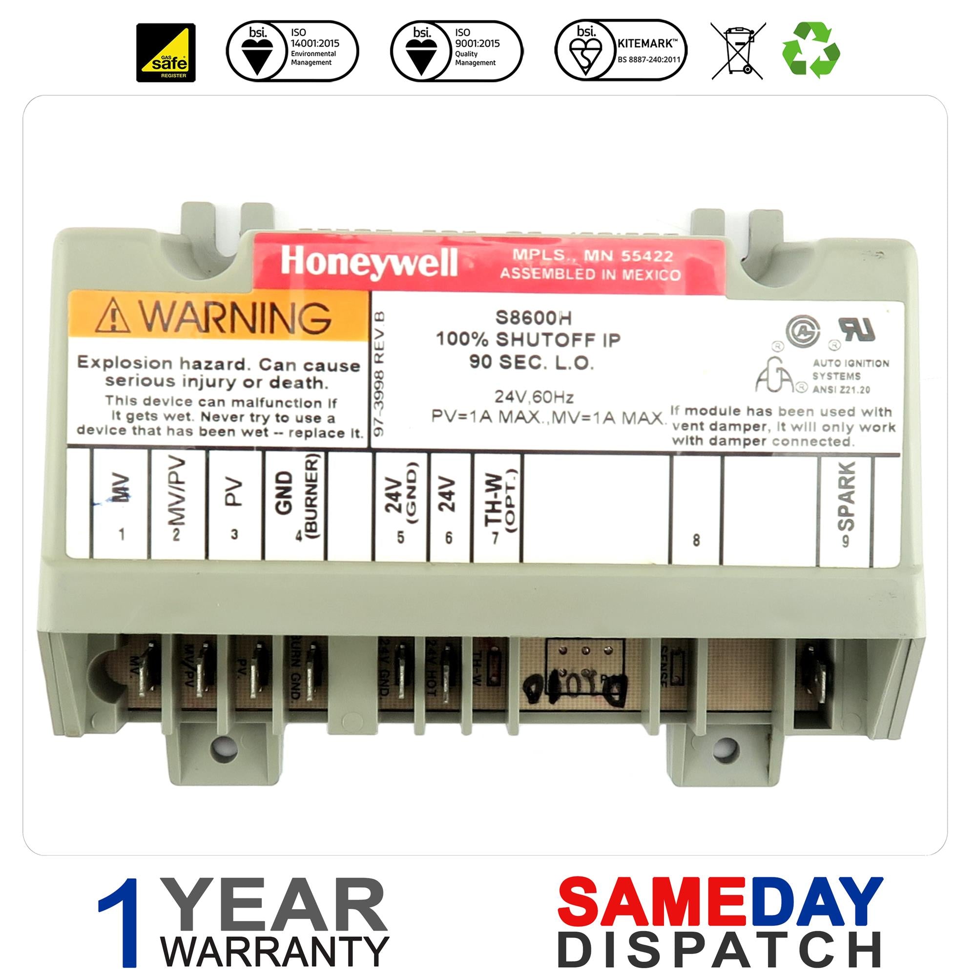 Honeywell Furnace Integrated Pilot Module Ignition Control Circuit Board S8600H