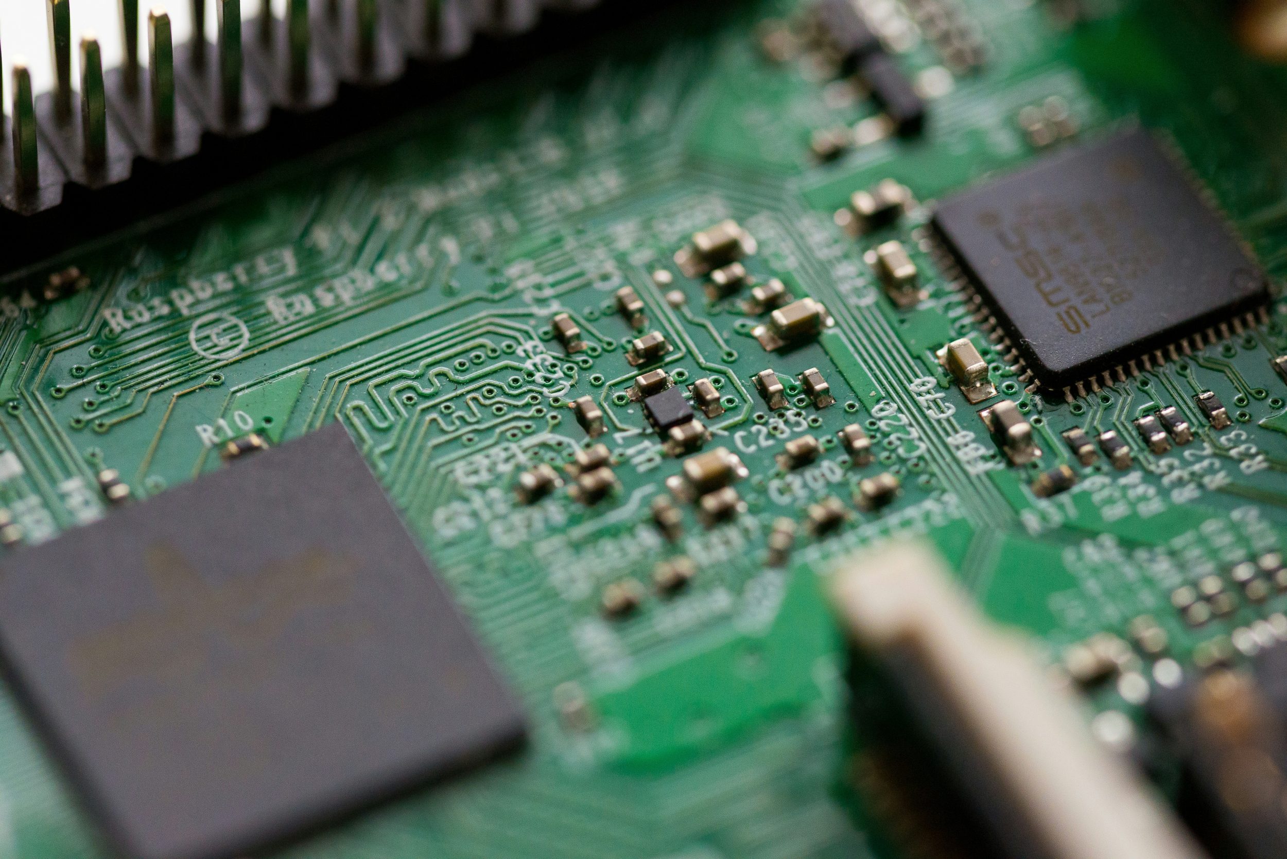 Close up image of a circuit board and components.